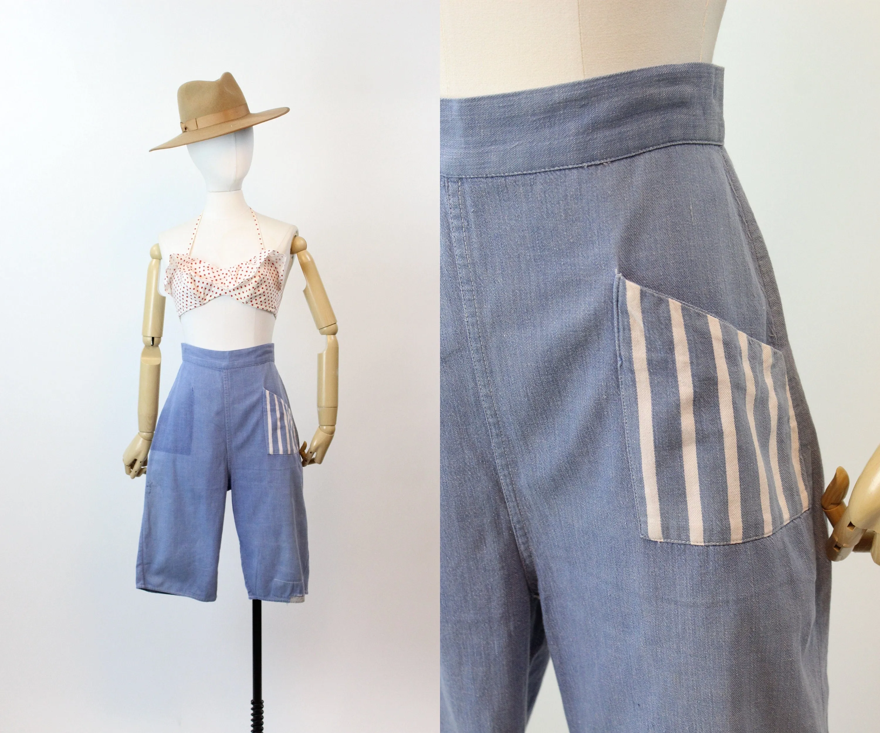 1950s DENIM workwear cropped pants small | new spring summer