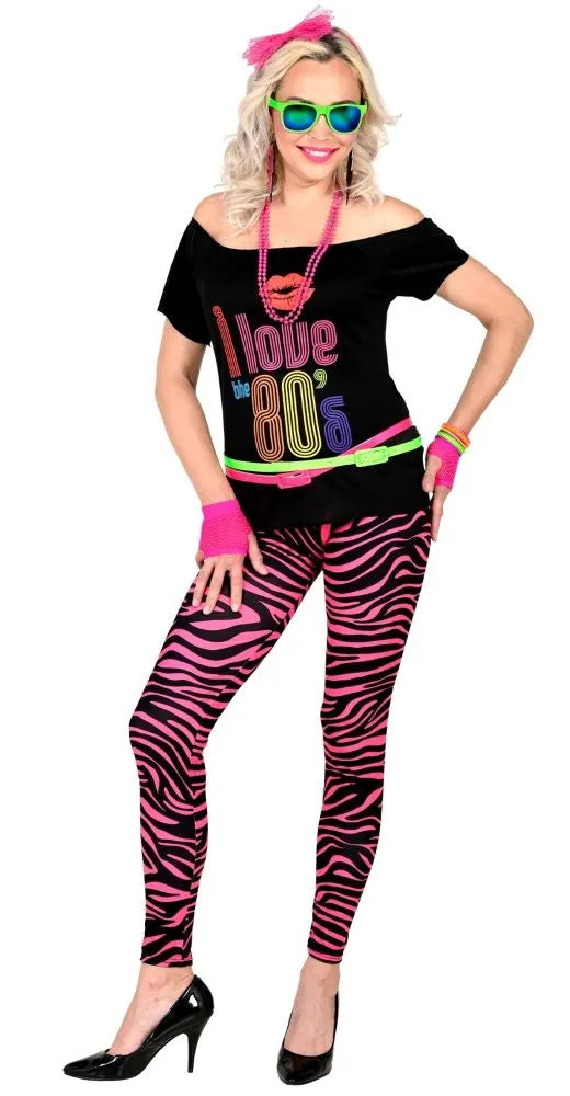 80er UV Zebra Leggings für Damen pink