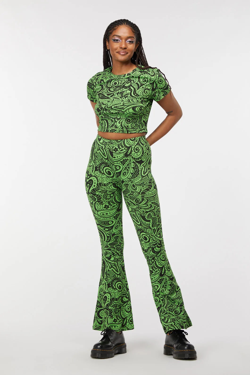 Acid Paisley Jersey Flares