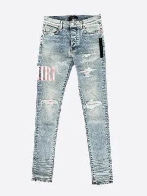 Amiri Stone Indigo Pink Tie-Dye Core Applique Logo Jeans
