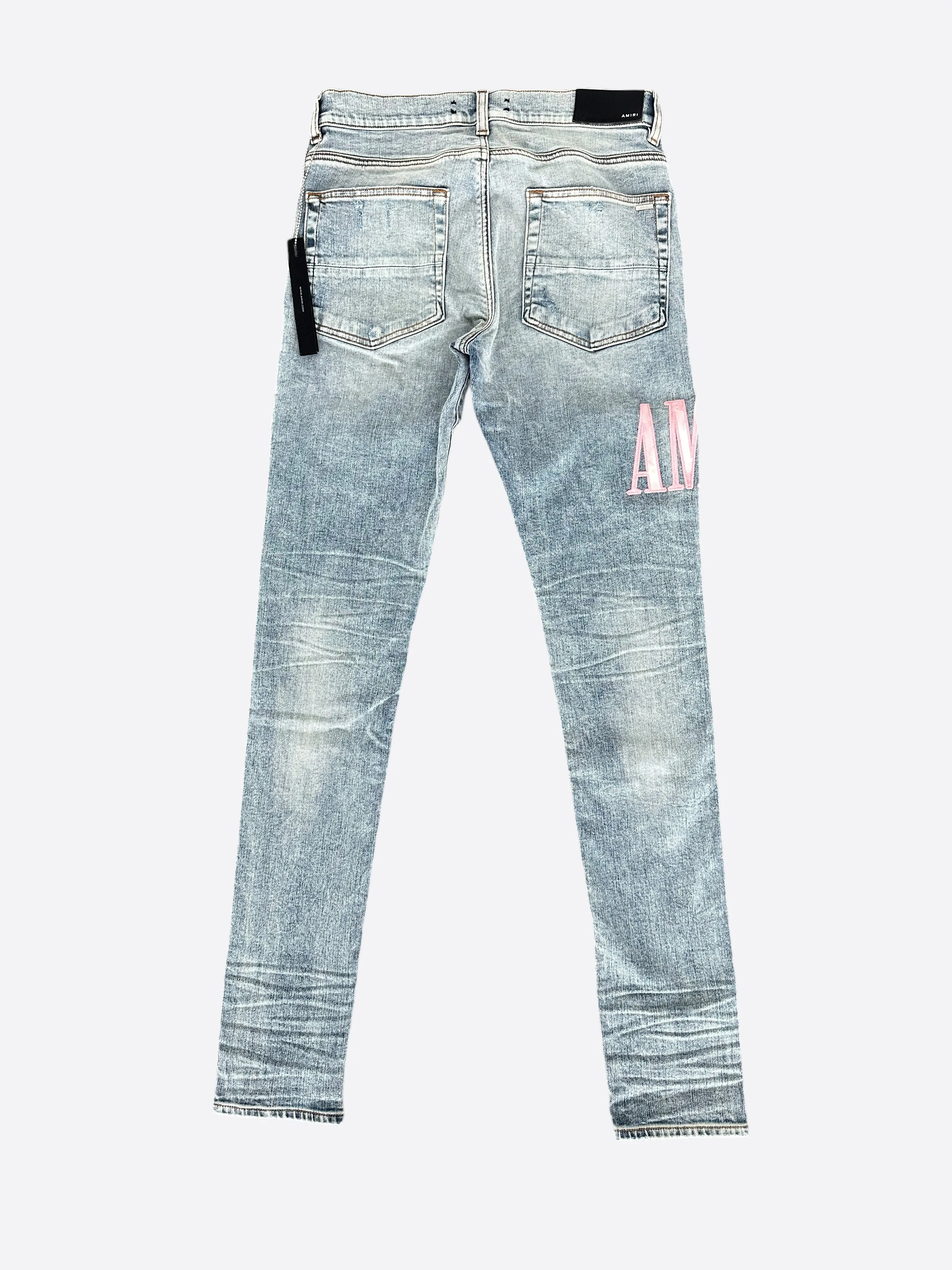 Amiri Stone Indigo Pink Tie-Dye Core Applique Logo Jeans