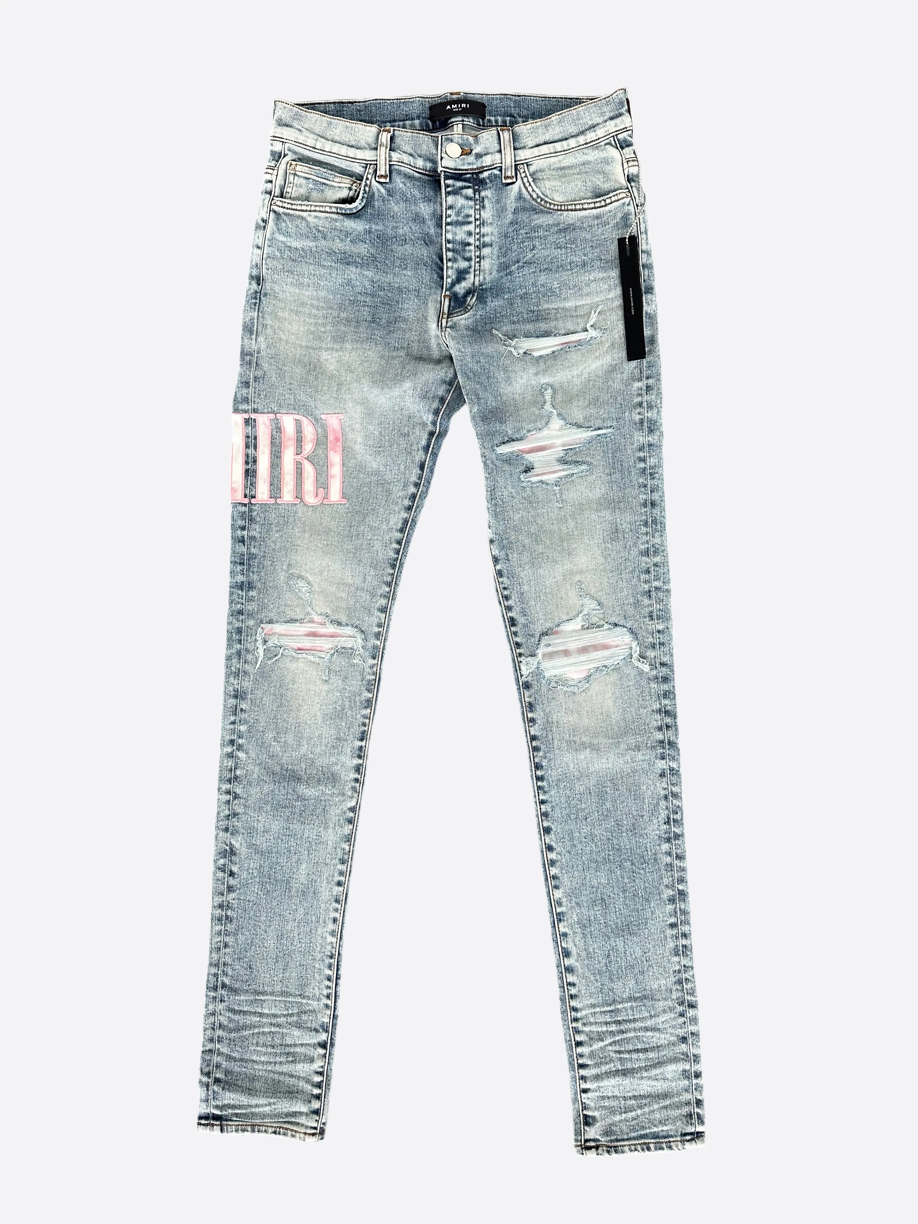 Amiri Stone Indigo Pink Tie-Dye Core Applique Logo Jeans