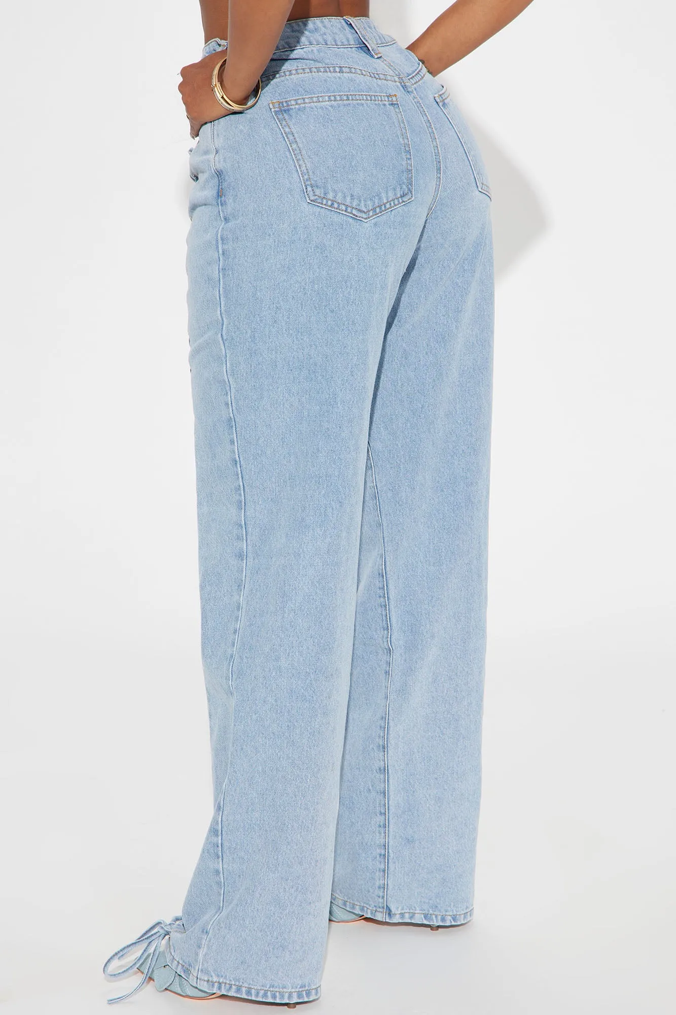 Amplified Lace Up Straight Leg Jeans - Light Wash