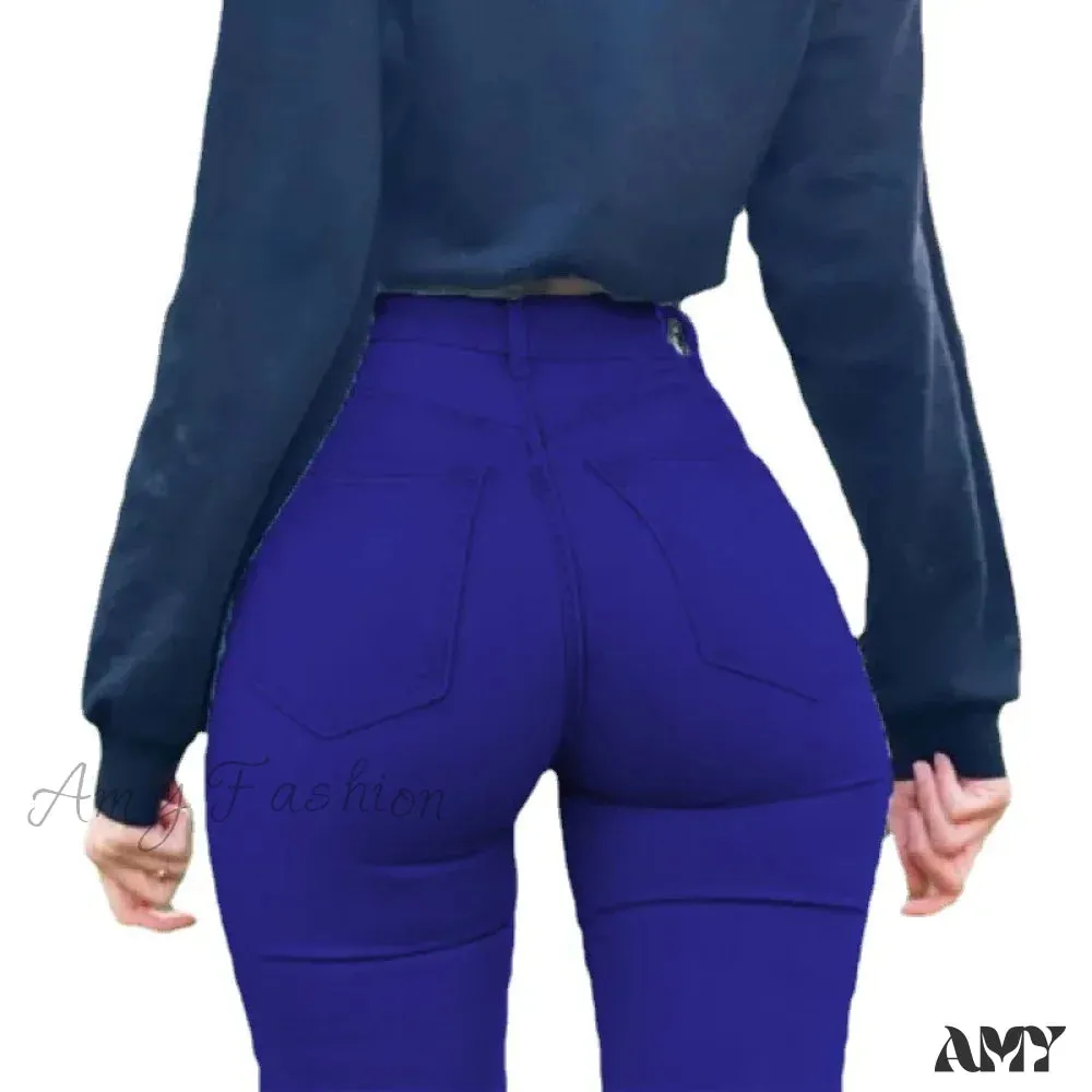 Amy Fashion - Plus Size Skinny Women's Stretch High Waisted Sexy Pencil Fashion Streetwears Elastici Slim Casual Denim Jean