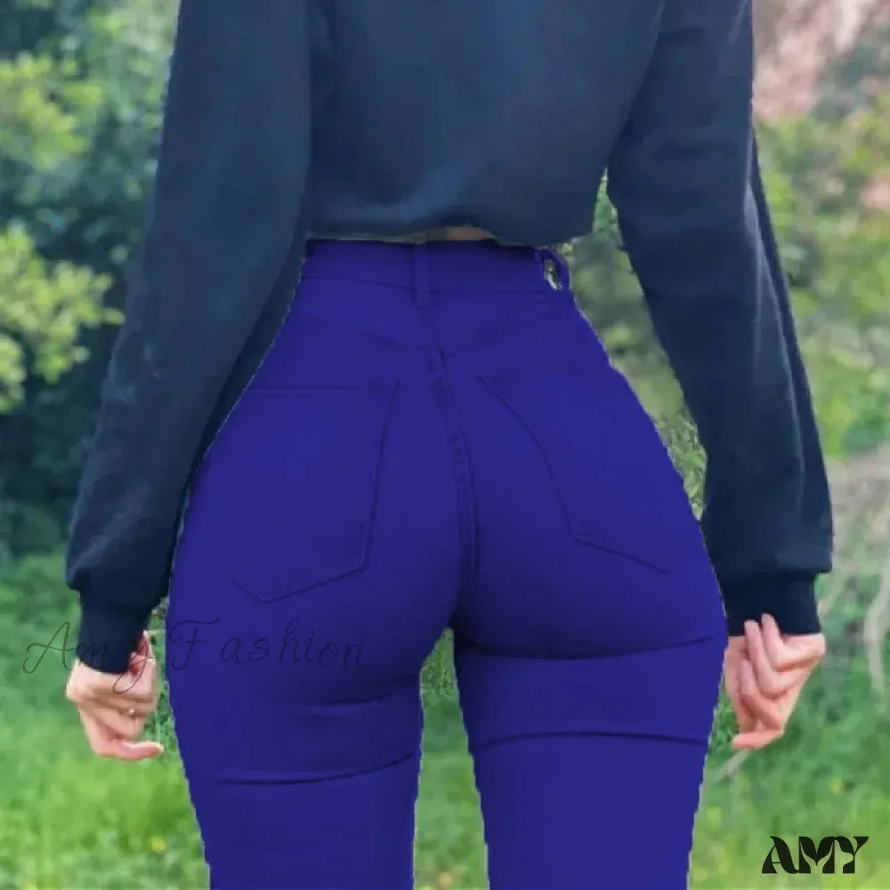 Amy Fashion - Plus Size Skinny Women's Stretch High Waisted Sexy Pencil Fashion Streetwears Elastici Slim Casual Denim Jean