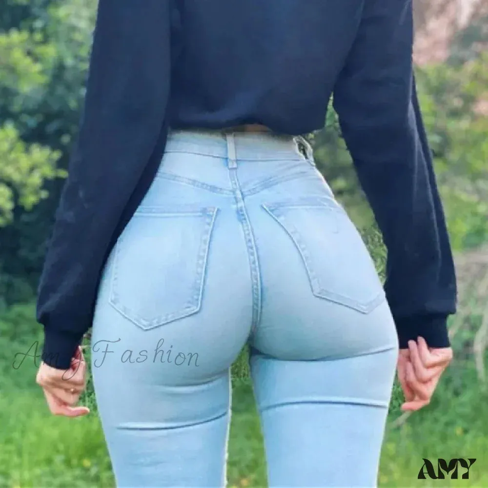 Amy Fashion - Plus Size Skinny Women's Stretch High Waisted Sexy Pencil Fashion Streetwears Elastici Slim Casual Denim Jean