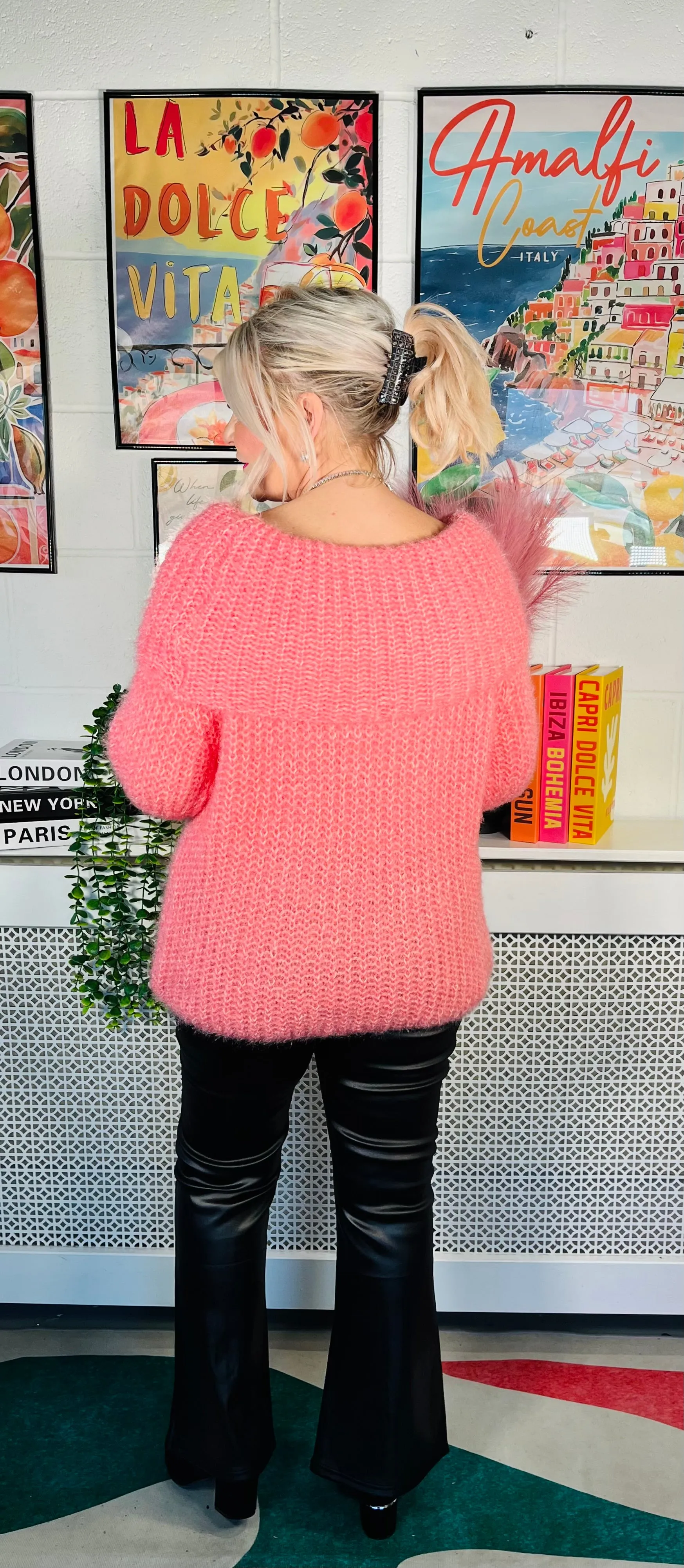 Anastasia Fluffy Bardot Jumper - Baby Pink