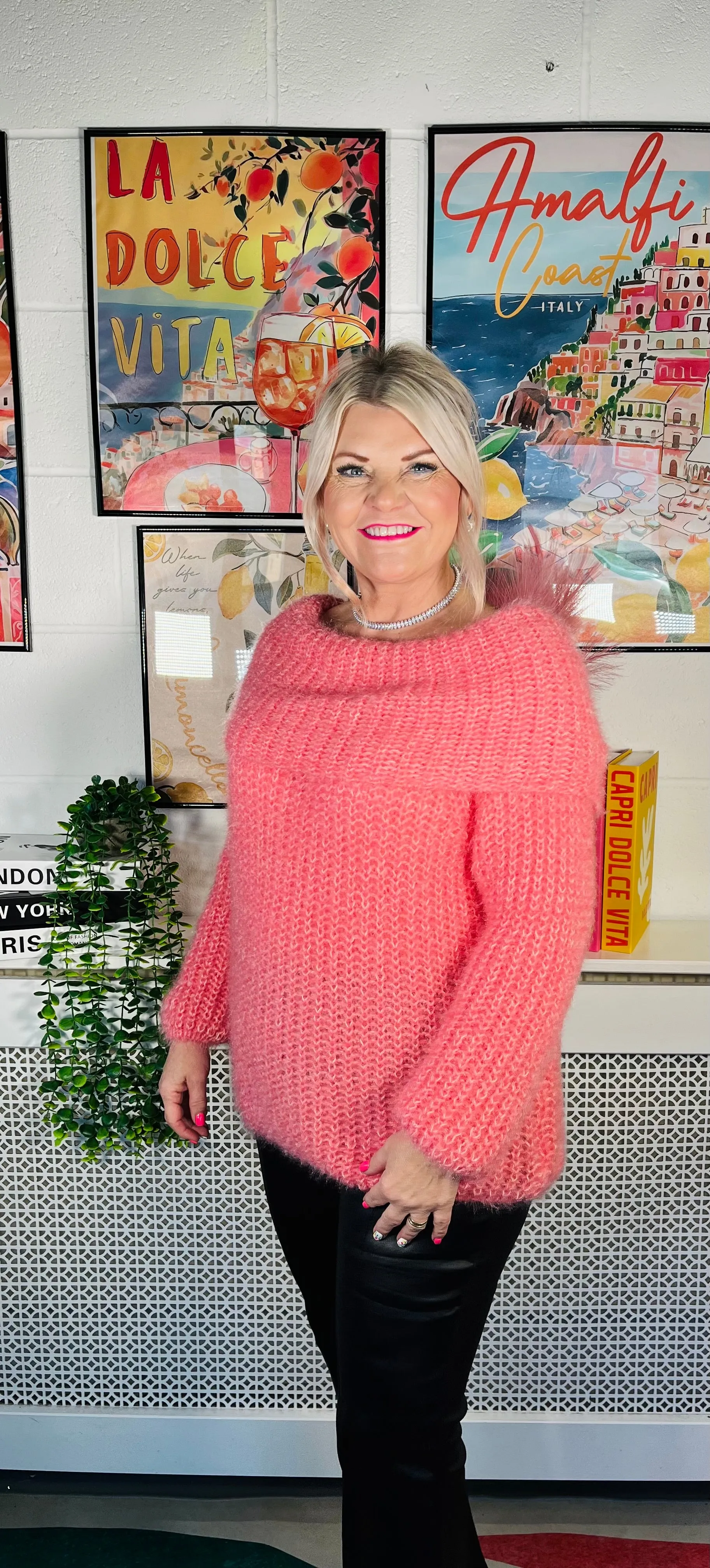 Anastasia Fluffy Bardot Jumper - Baby Pink