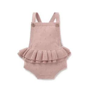 Aster & Oak Rosette Ruffle Knit Romper