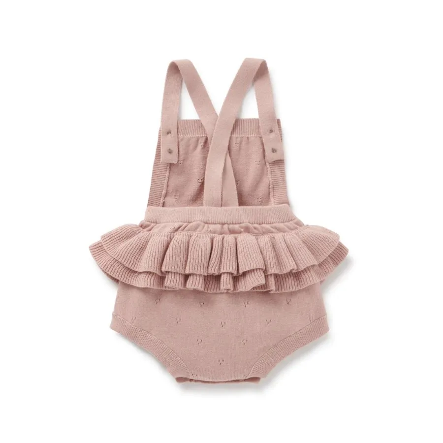 Aster & Oak Rosette Ruffle Knit Romper