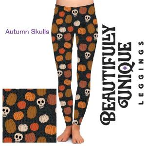 Autumn Skulls And Orange Pumpkins (Semi-Exclusive) - High-quality Handcrafted Vibrant Leggings