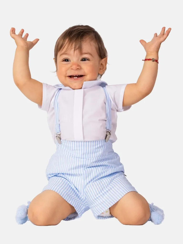 Baby Boy Matias Collection Striped Spanish Romper Set-Baby Blue