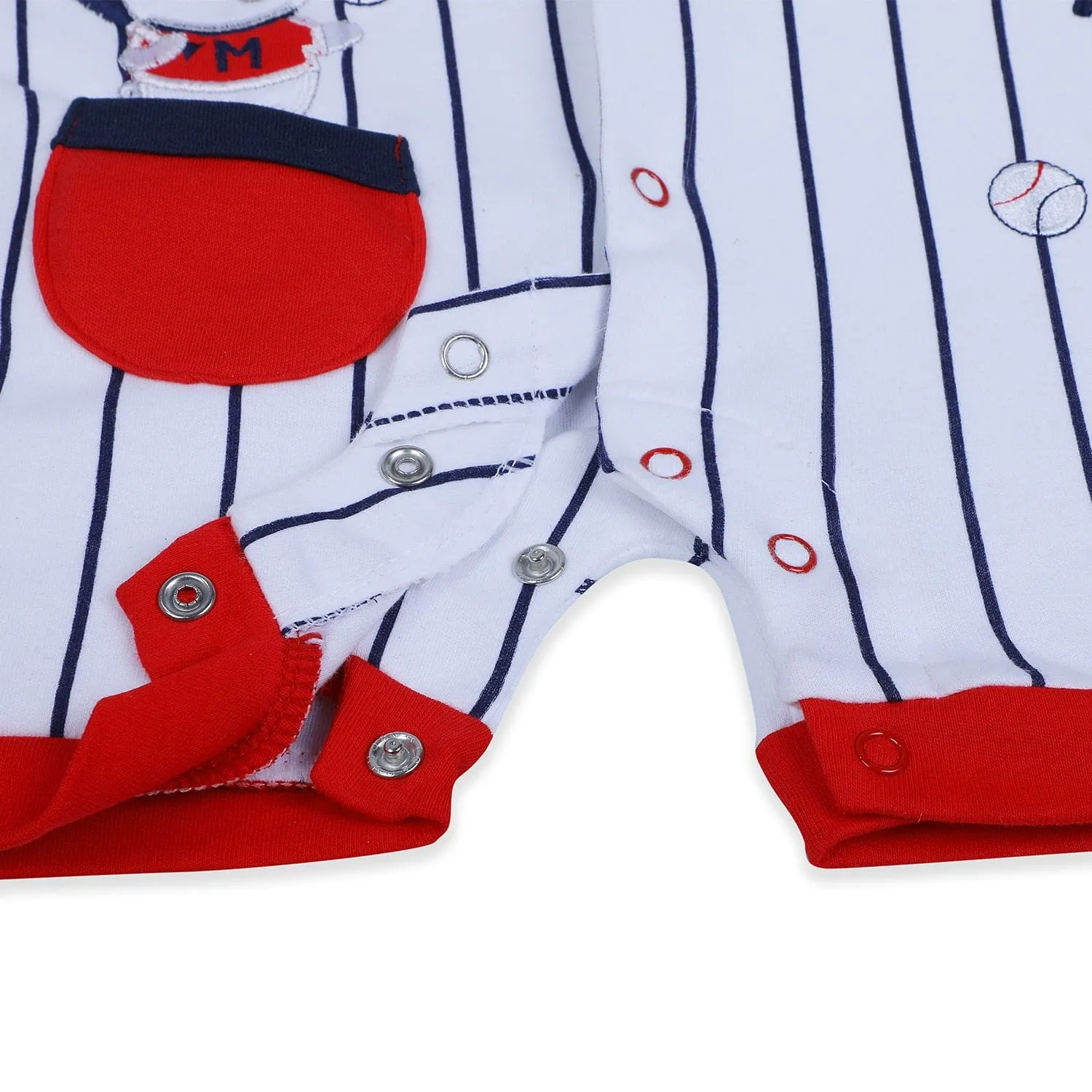 Baby Moo Sporty Teddy Striped Soft Cotton Short Romper - Red
