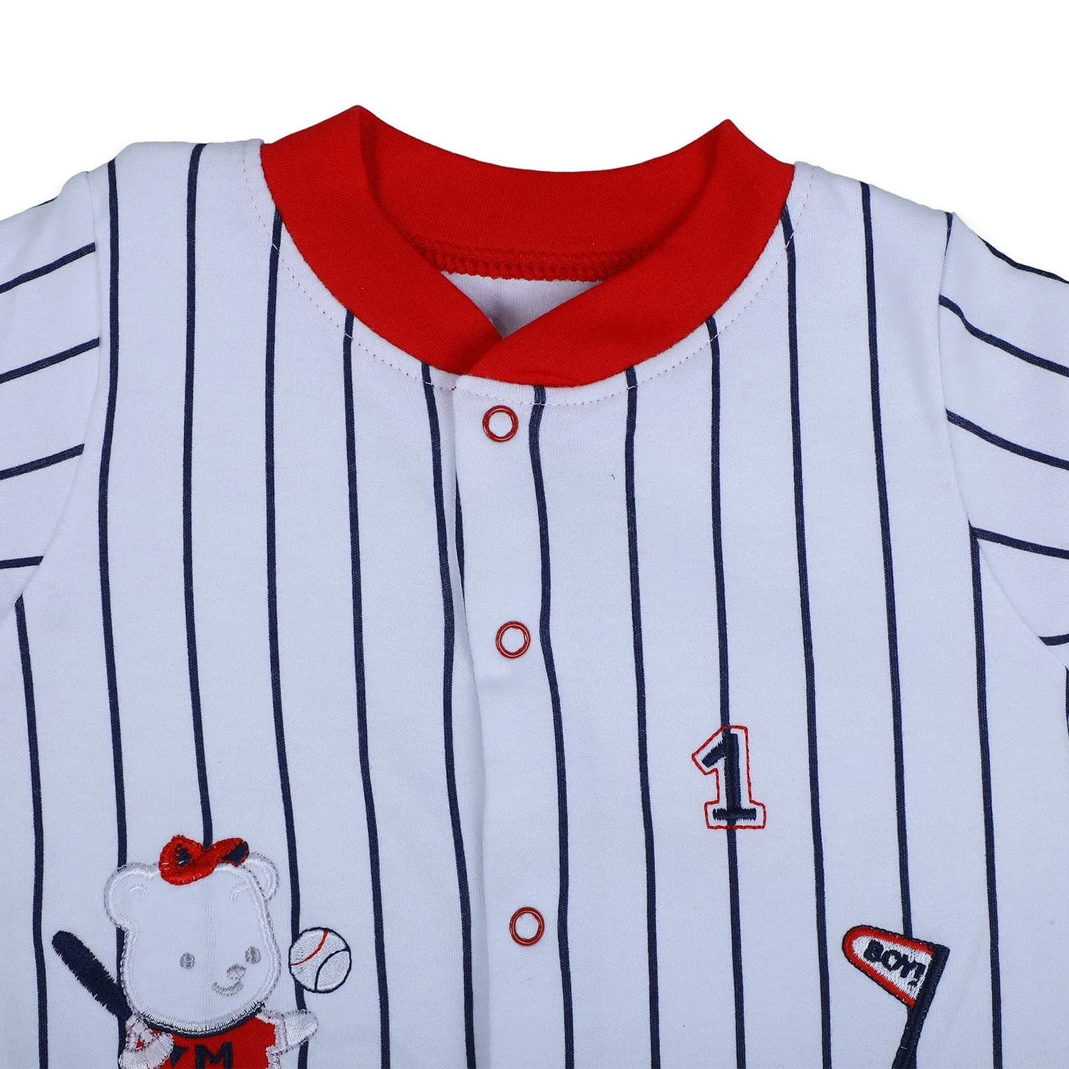 Baby Moo Sporty Teddy Striped Soft Cotton Short Romper - Red