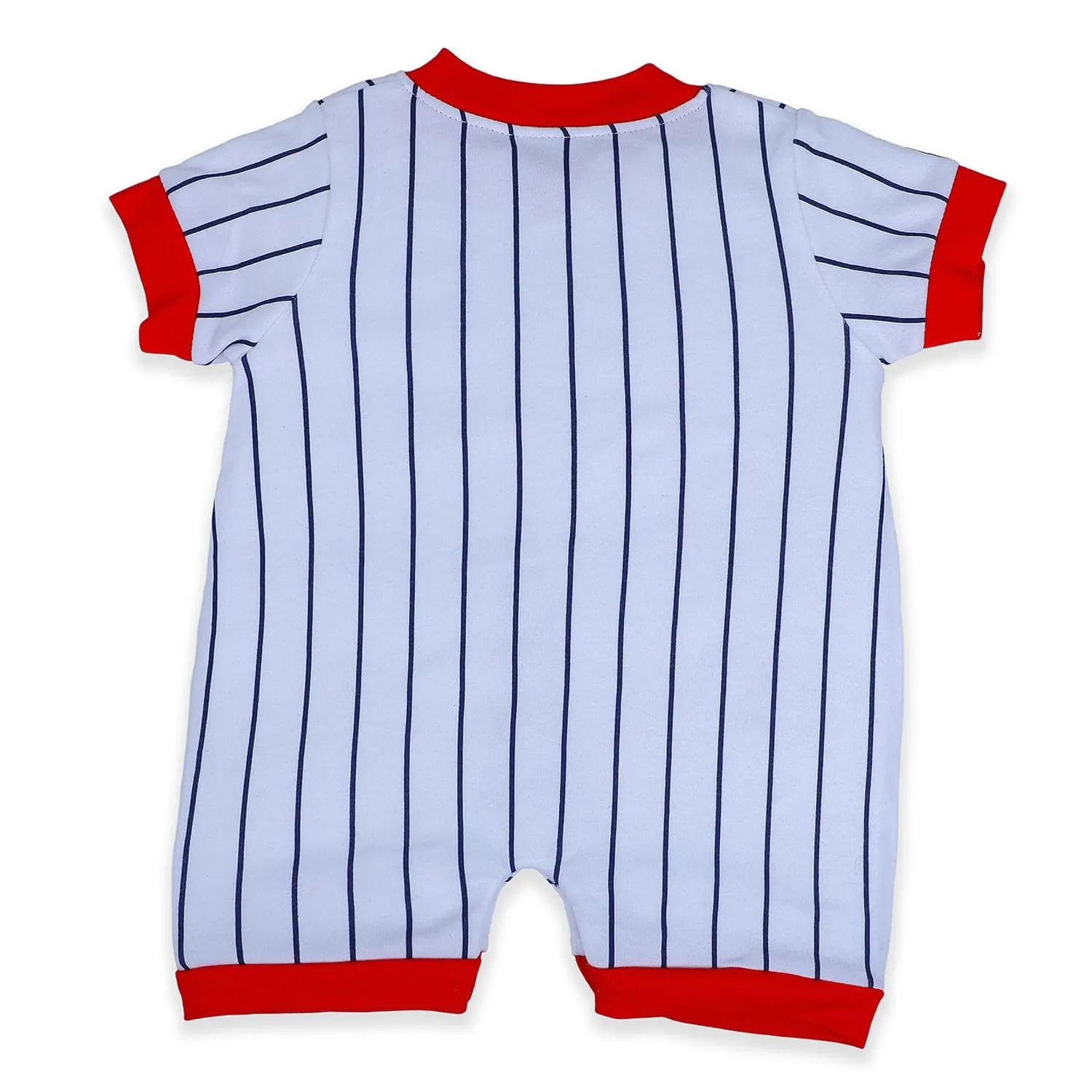 Baby Moo Sporty Teddy Striped Soft Cotton Short Romper - Red