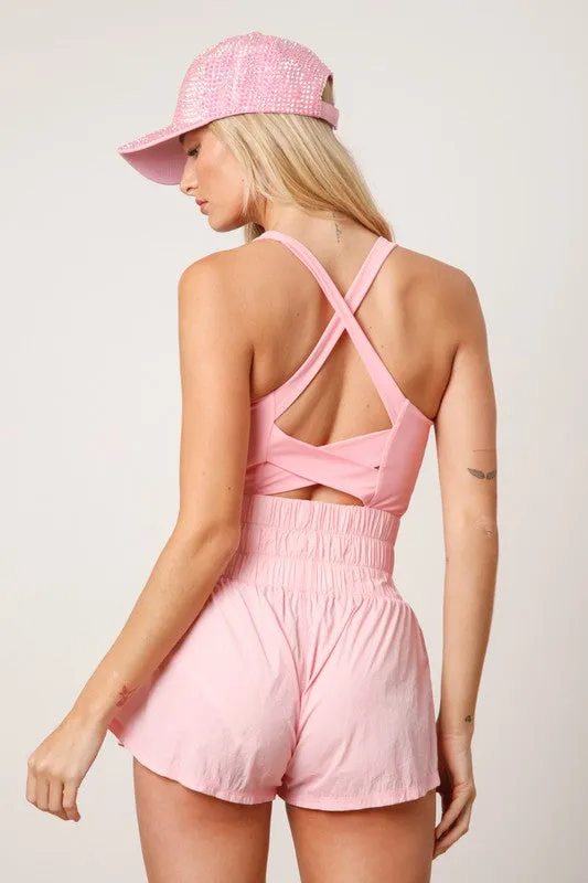 Back It Up Sporty Romper - Pink