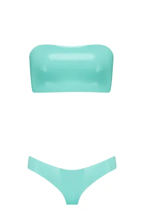 Bandeau Cheeky Jade Green Latex Lingerie Set