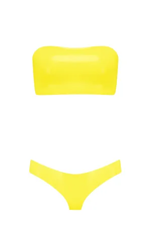 Bandeau Cheeky Latex Lingerie Set • Yellow
