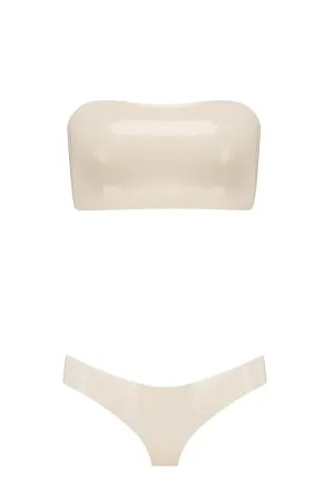 Bandeau Cheeky White Ivory Latex Lingerie Set