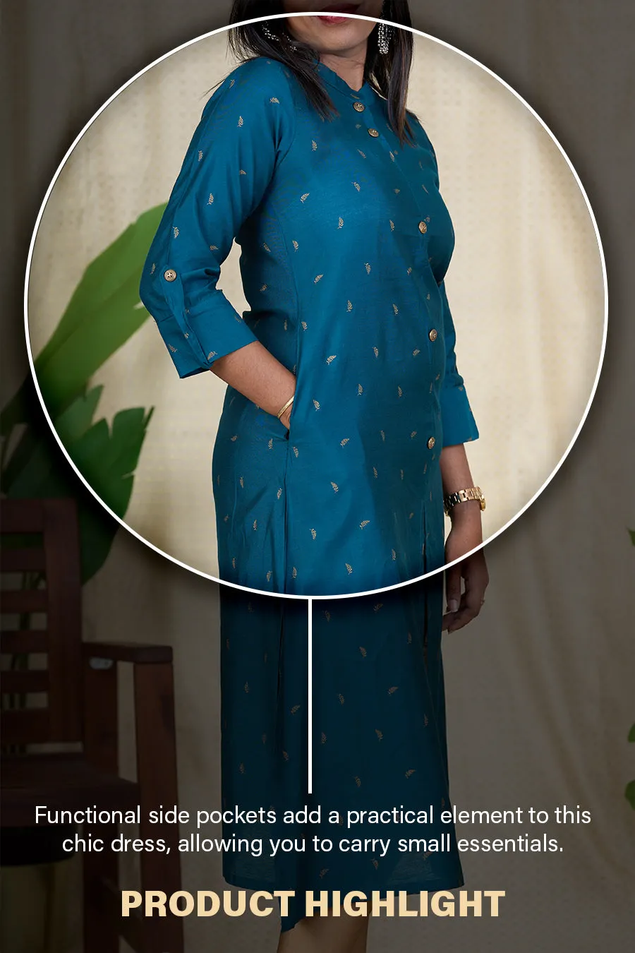 Best Kurta for Ladies - Teal Green Viscose Silk Kurta with Chinese Collar