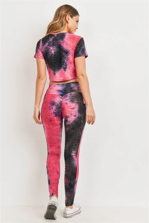 Black and Magenta Pink Tie Dye Activewear Set