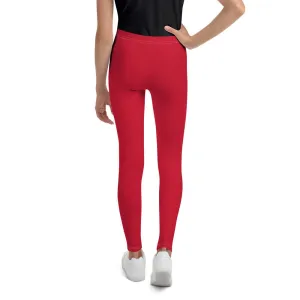 Bright Red Youth's Leggings, Christmas Red Solid Color Gym Compression Tights-Made in USA/EU