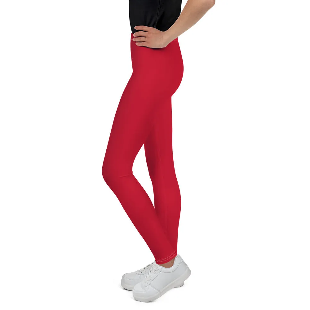 Bright Red Youth's Leggings, Christmas Red Solid Color Gym Compression Tights-Made in USA/EU