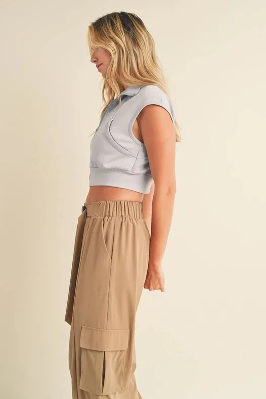Butter-Soft Cropped Scuba Sleeveless Jacket Light Blue