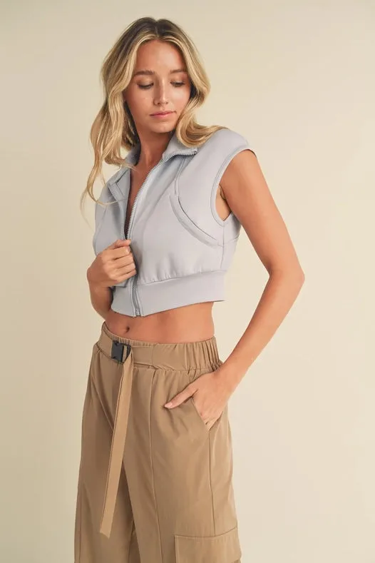 Butter-Soft Cropped Scuba Sleeveless Jacket Light Blue