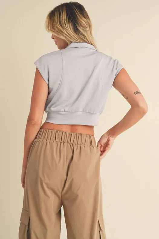 Butter-Soft Cropped Scuba Sleeveless Jacket Light Blue