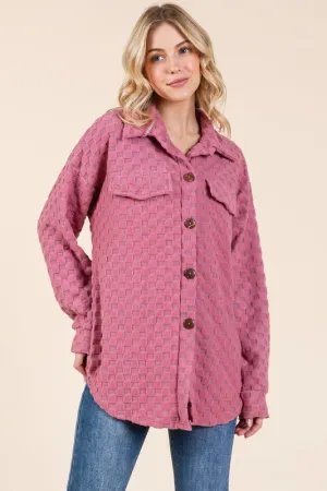 Button Down Shacket in Checkered Deep Rose