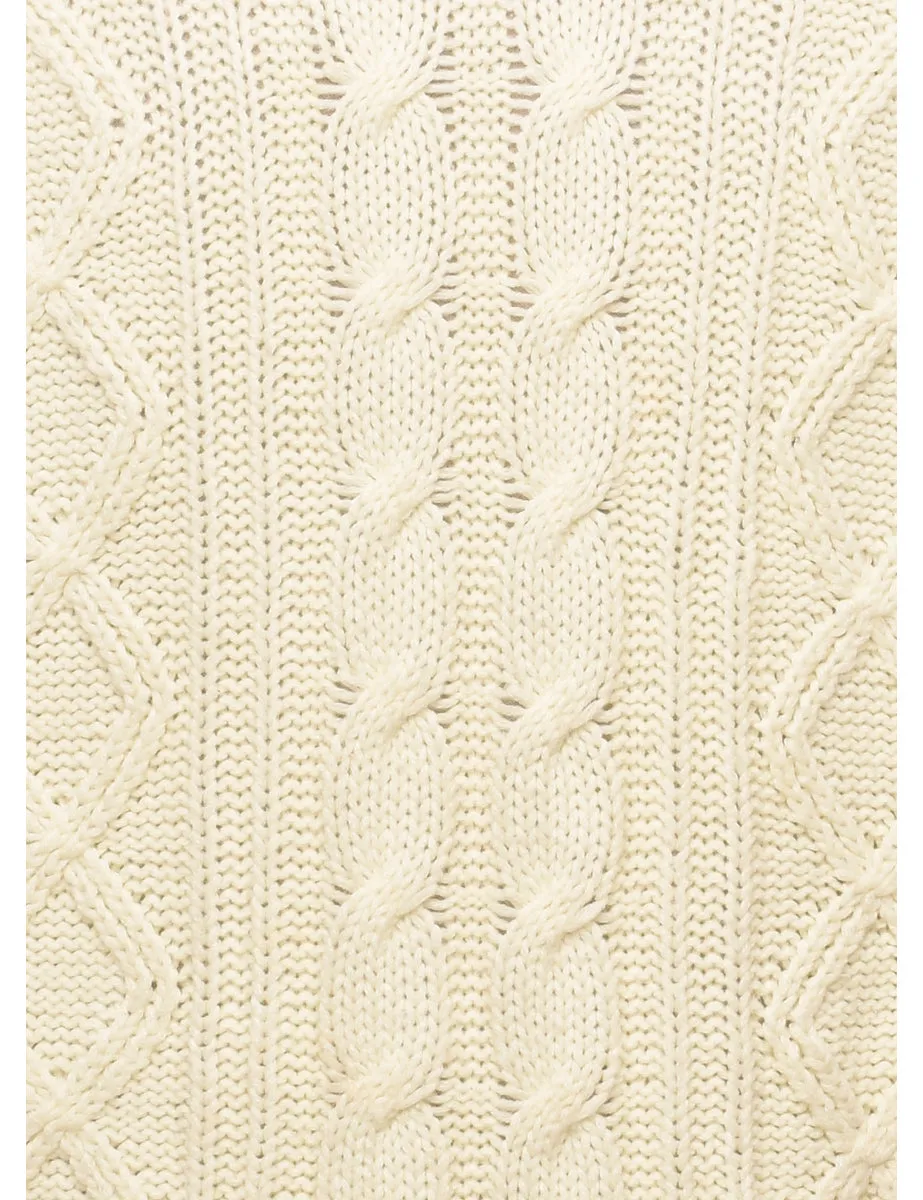 Cable Knit Pale Yellow Jumper - L