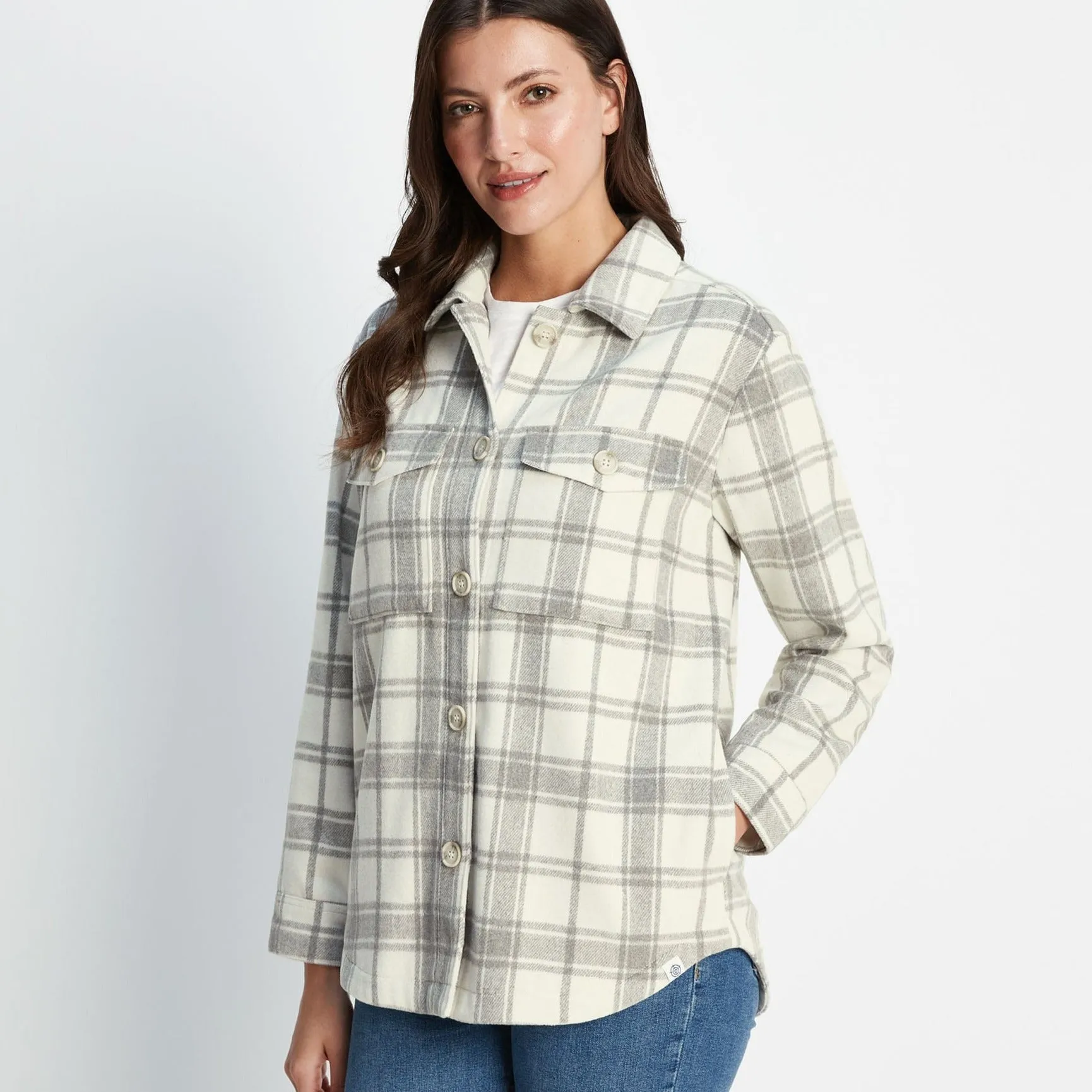 Carrie Womens Shacket - Light Grey Marl Check