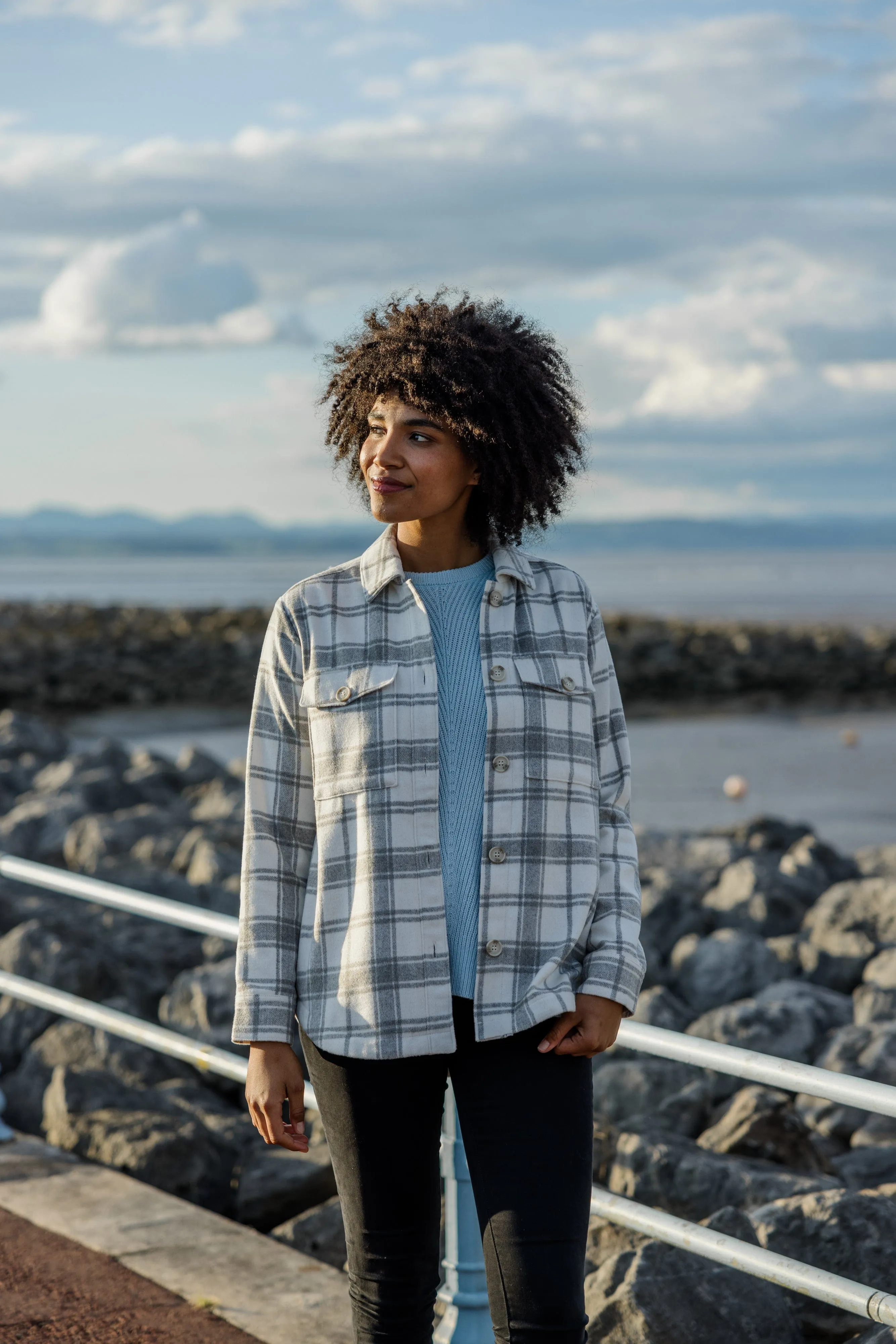 Carrie Womens Shacket - Light Grey Marl Check
