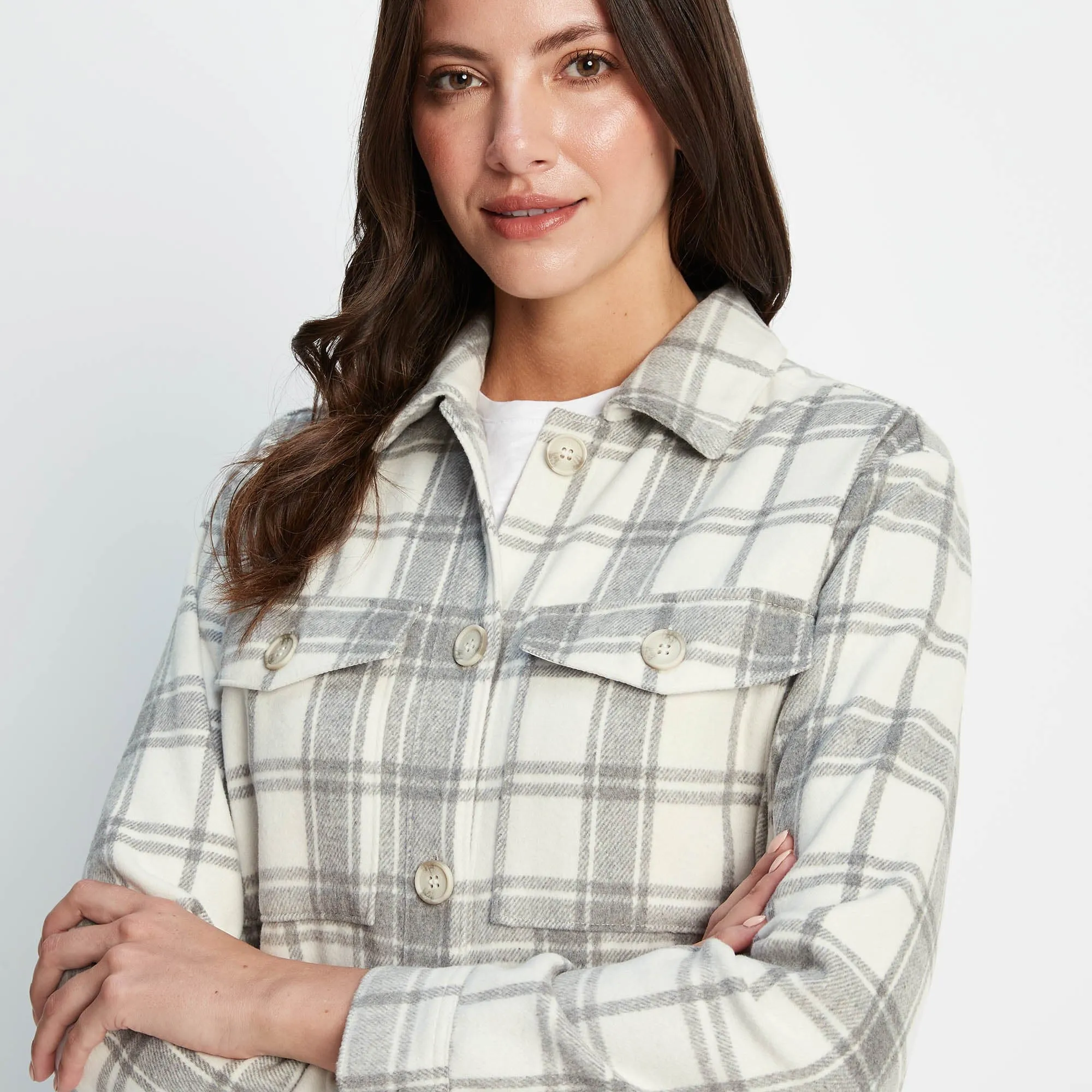 Carrie Womens Shacket - Light Grey Marl Check