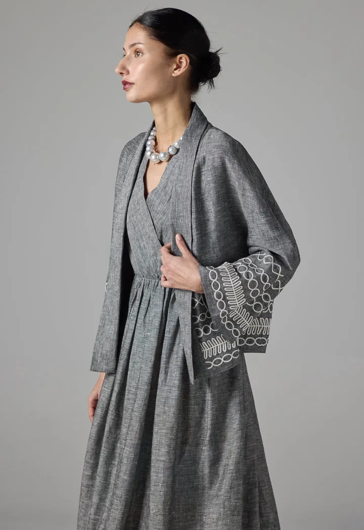 Choice Contrast Stitched Cropped Jacket - Ramadan Style Grey