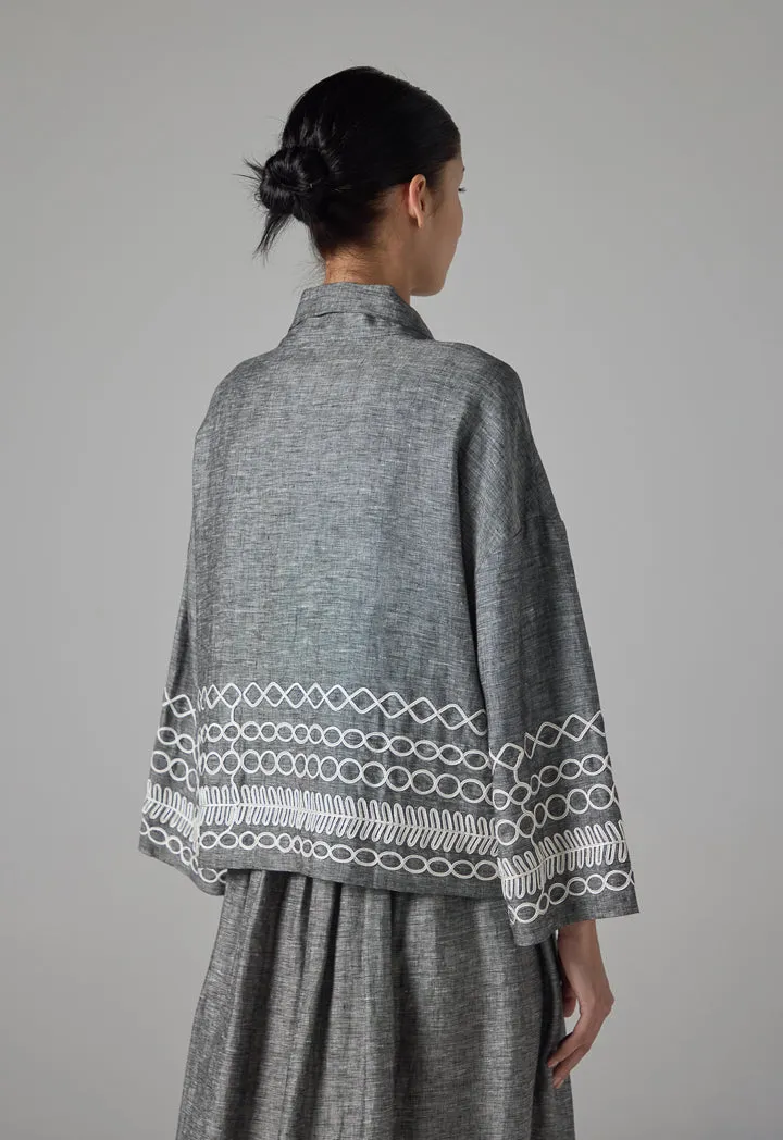 Choice Contrast Stitched Cropped Jacket - Ramadan Style Grey