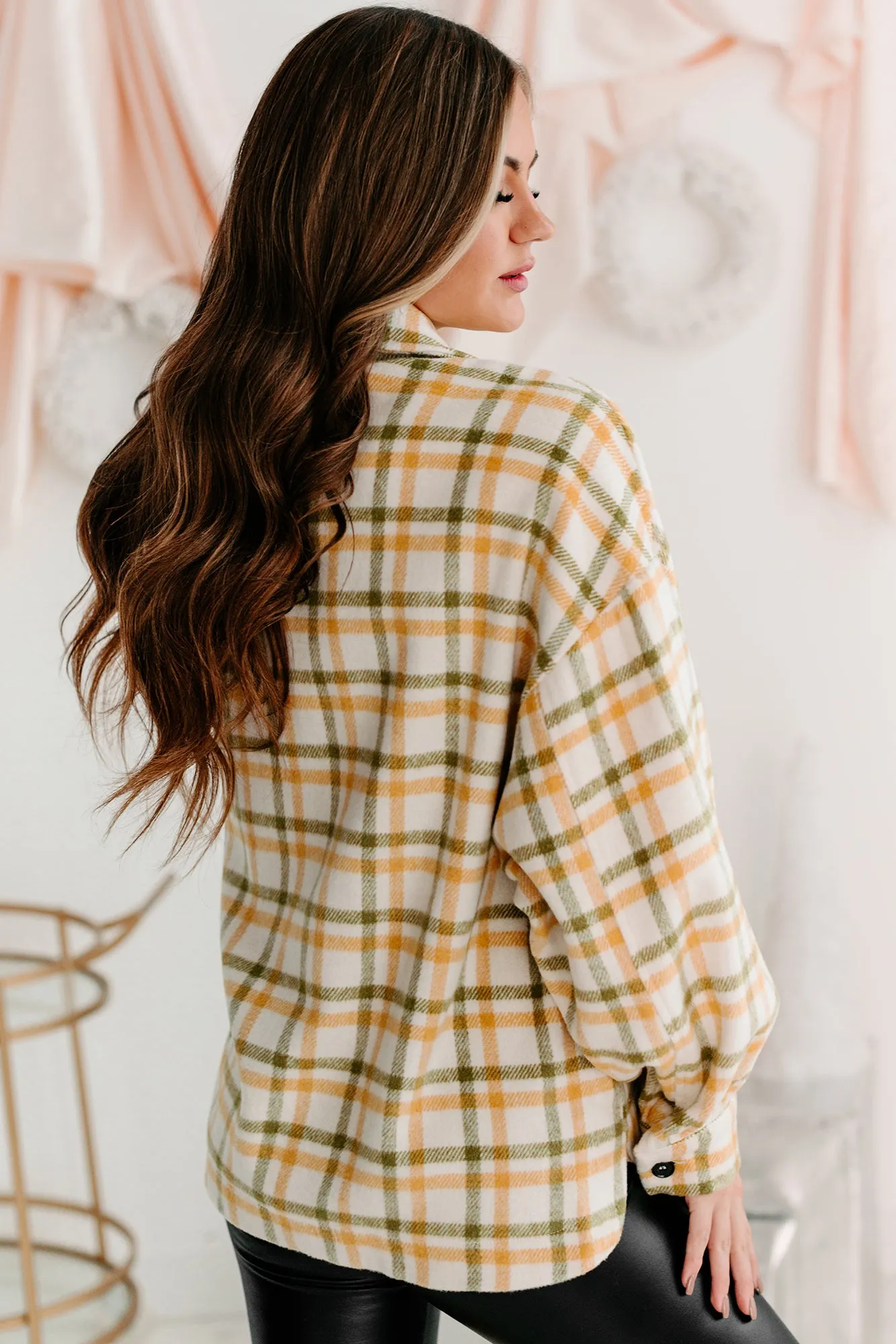 Cold Drives Oversized Plaid Shacket (Mustard/Sage)