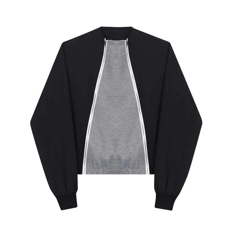 Contrast Panel Zip Cropped Jacket