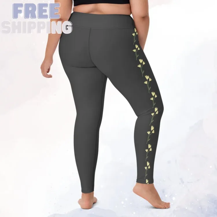 Cream Flower Grey Comfy Leggings