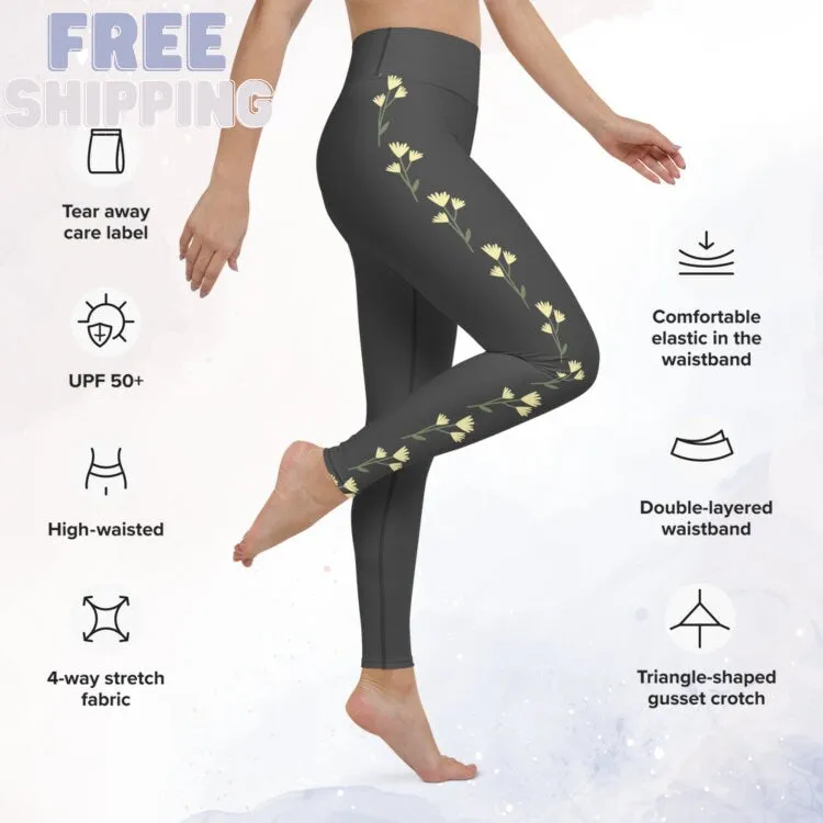Cream Flower Grey Comfy Leggings