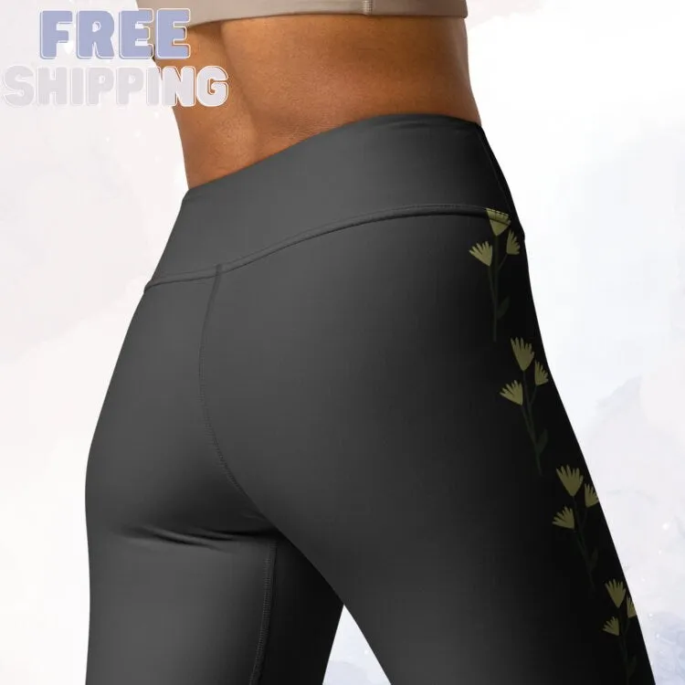 Cream Flower Grey Comfy Leggings