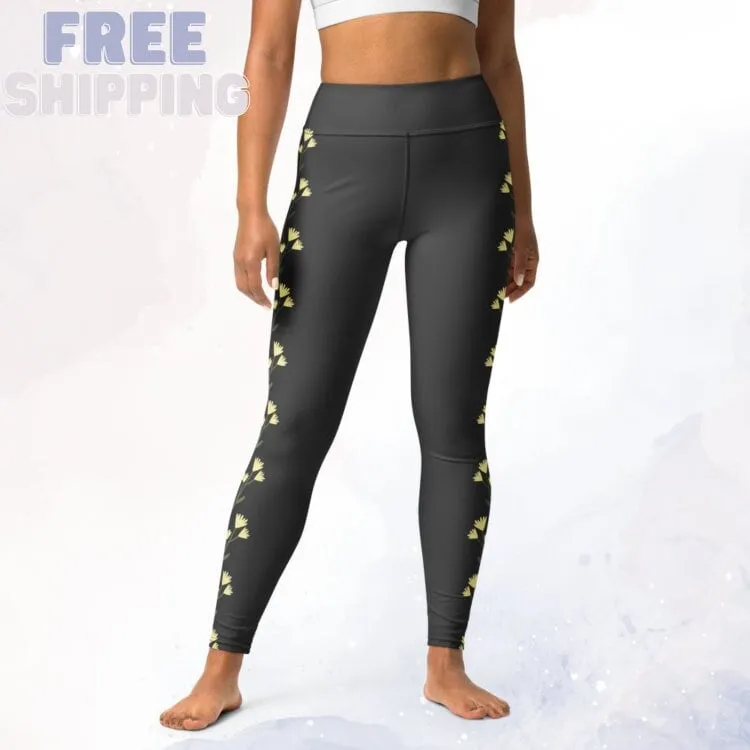 Cream Flower Grey Comfy Leggings