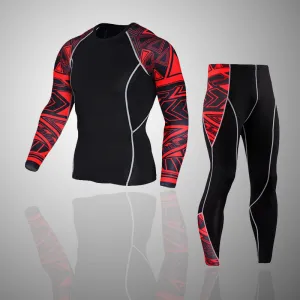 Crimson Abstract Long Sleeve No Gi BJJ Compression Rash Guard & Leggings/Spats for Jiu Jitsu, MMA, Grappling and Wrestling Kit