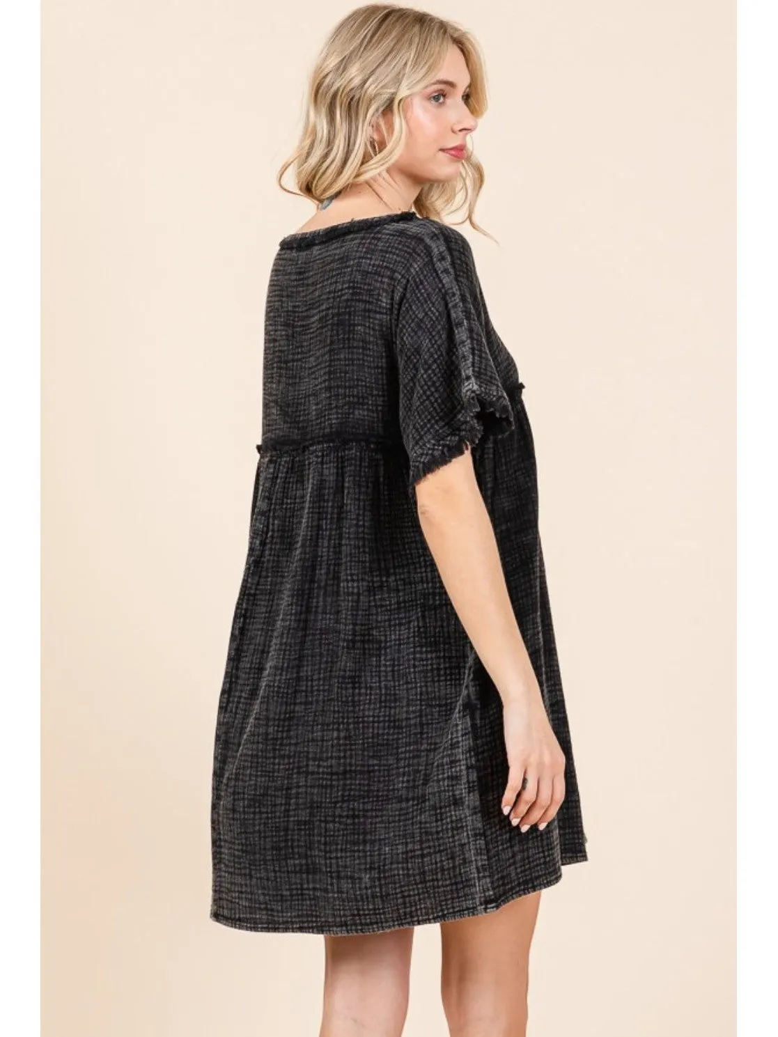 Culture Code Full Size Short Sleeve Babydoll Texture Dress with Pockets