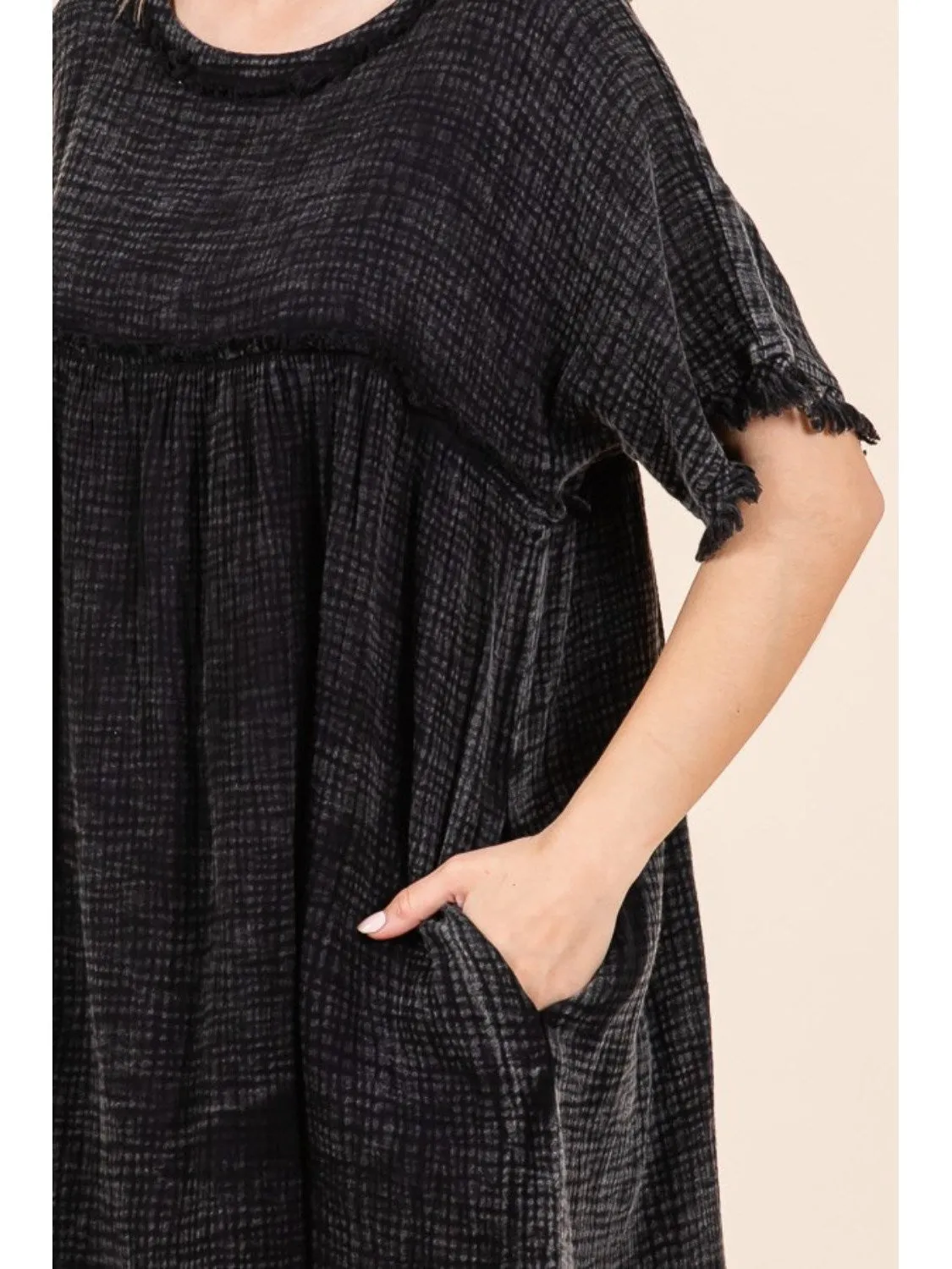 Culture Code Full Size Short Sleeve Babydoll Texture Dress with Pockets