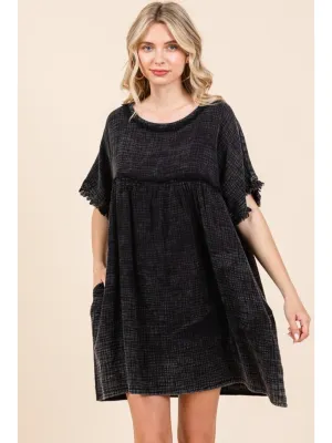 Culture Code Full Size Short Sleeve Babydoll Texture Dress with Pockets