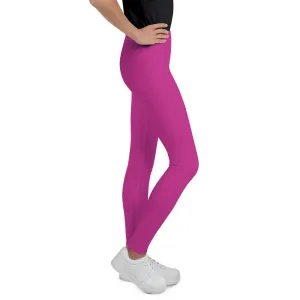 Cute Bright Pink Solid Color Premium Youth Gym Tights Pants Leggings- Made in USA/EU