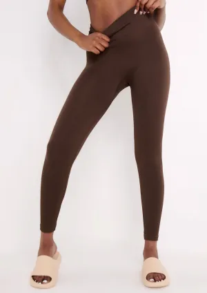 Cyndi Chocolate Seamless Ribbed High Waisted Leggings