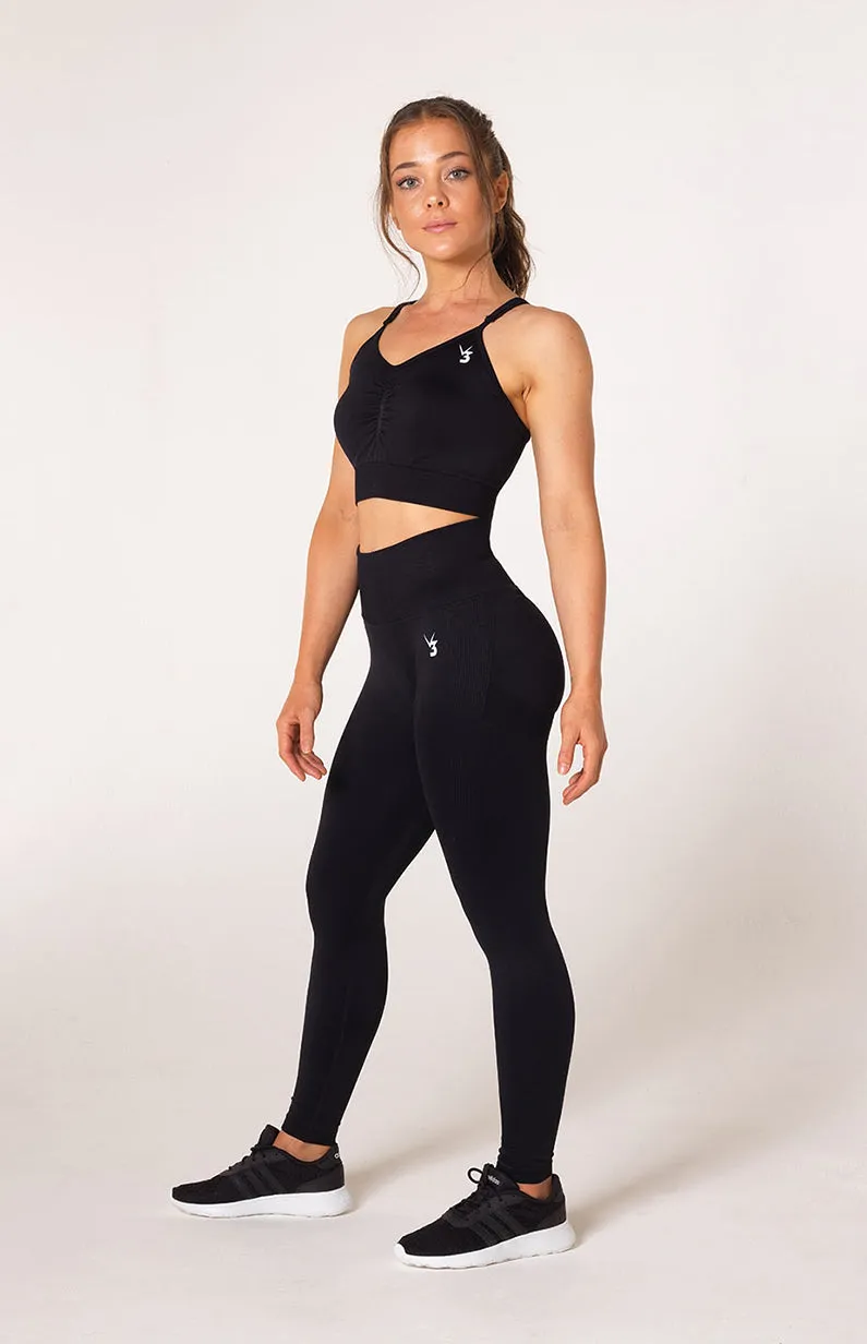 Define Seamless Scrunch Leggings & Sports Bra Set - Black